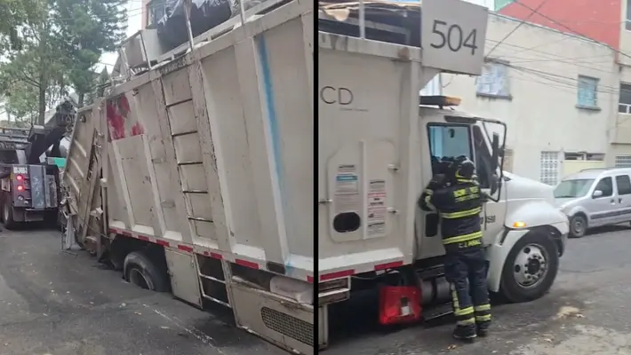 VIDEO: Camión vuelve a caer en socavón en la Cuauhtémoc ¿Qué está pasando?