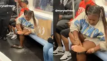 VIDEO: Mujer se lima el talón dentro de un vagón del Metro y causa indignación