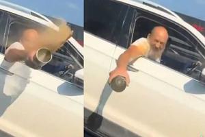 VIDEO: Lord Café intenta agredir a automovilista, pero termina empapado
