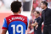 Julián Álvarez molesto con Simeone por ser sustituido en empate del Atlético de Madrid