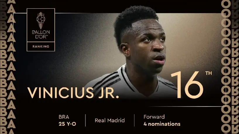 ¡Adiós Top 10! Vinicius cae hasta la posición 16 en el ranking del Balón de Oro