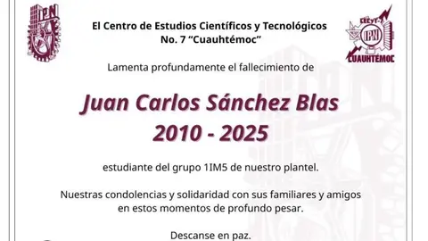 IPN lamenta la muerte de su estudiante Juan Carlos Sánchez Blas tras explosión de pipa en Iztapalapa