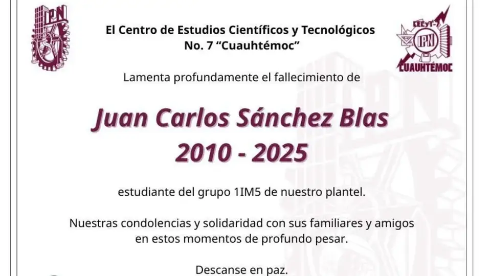 IPN lamenta la muerte de su estudiante Juan Carlos Sánchez Blas tras explosión de pipa en Iztapalapa
