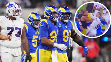 Alaric Jackson agrede a Bradley Chubb al finalizar el encuentro entre Bills y Rams
