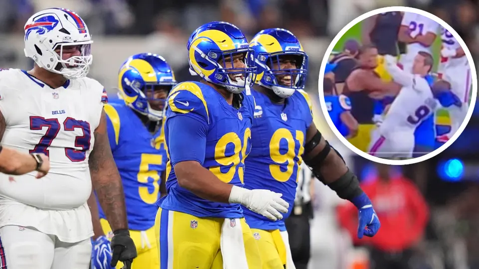 Alaric Jackson agrede a Bradley Chubb al finalizar el encuentro entre Bills y Rams