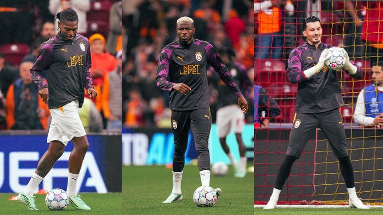 Jugadores de Galatasaray en calentamiento previo al partido contra Barcelona | X: @GalatasaraySK