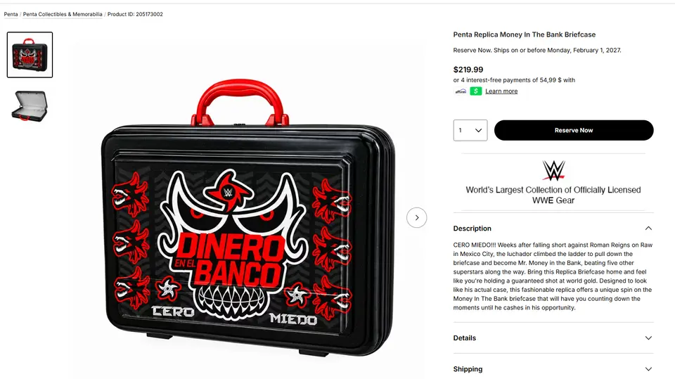 WWE Shop lanza a la venta el maletín personalizado de Penta | Captura de pantalla