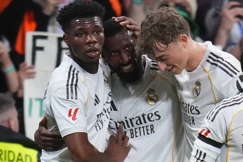 Real Madrid festejando el gol de Rudiger ante el Elche I AP