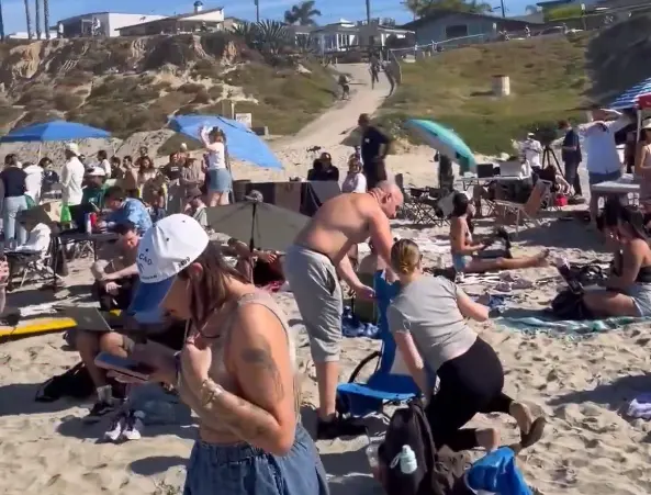 Tablas de surf, sillas de playa y computadoras portátiles dieron vida a un peculiar coworking frente al mar. / X