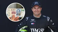 Checo Pérez firma billete de 500 pesos; fan le regala monedas de cinco y 10 pesos