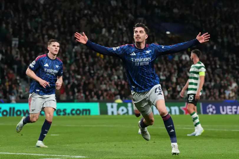 Kai Havertz  celebra el gol en la Ida l AP
