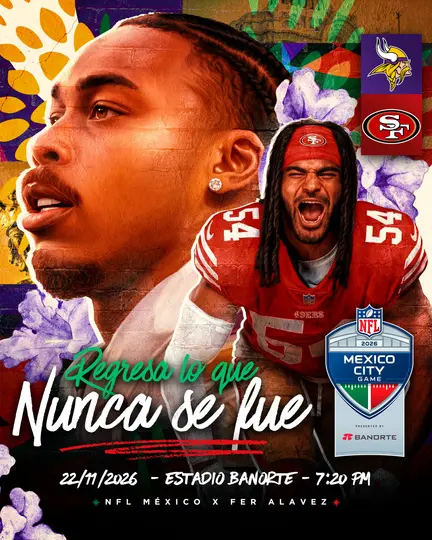 Póster oficial de NFL México del juego entre 49ers y Vikings | NFL