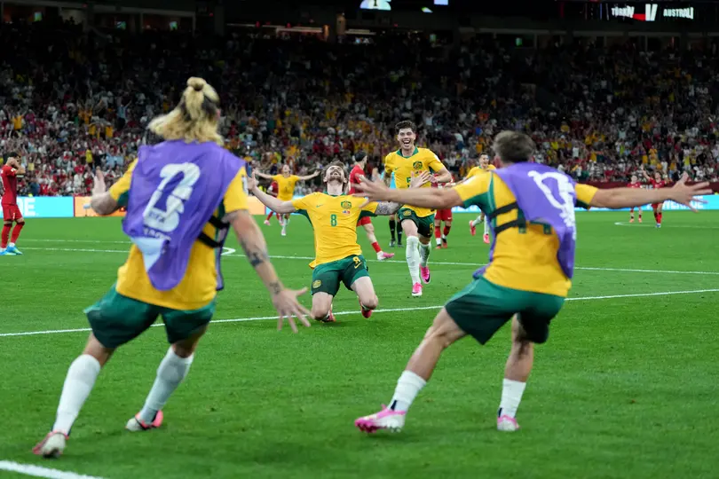 Connor Metcalfe, de Australia, en festejo de gol ante Turquía en el Mundial 2026 | AP
