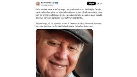 La muerte de Jorge Lyle ocurrió en Mazatlán, Sinaloa, luego de permanecer varios días hospitalizado tras sufrir un accidente./ Captura de pantalla