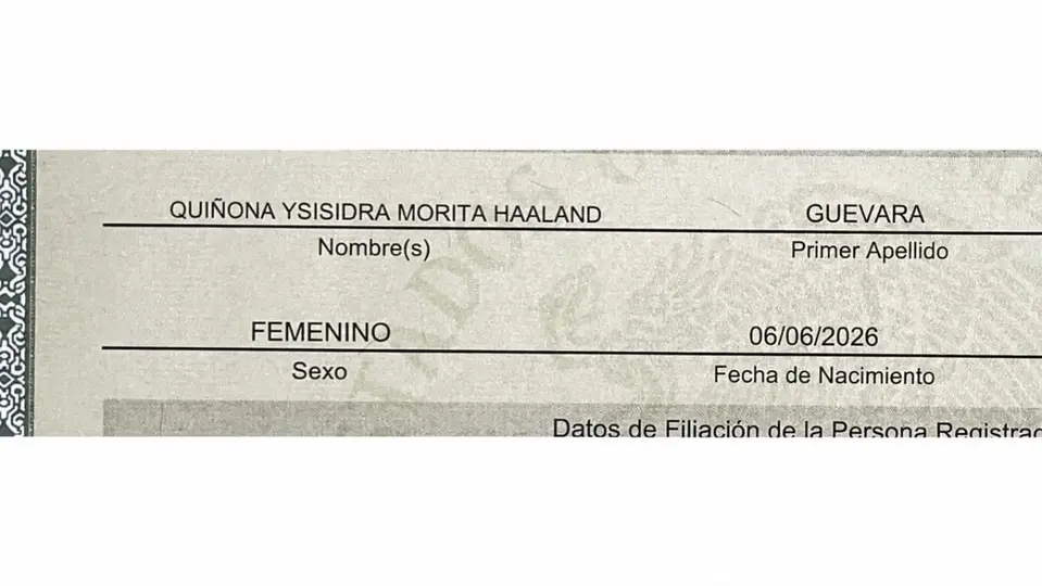 El nombre de Quióna Ysisidra Morita Haaland Guevara en presunta acta de nacimiento | CAPTURA DE PANTALLA DE X