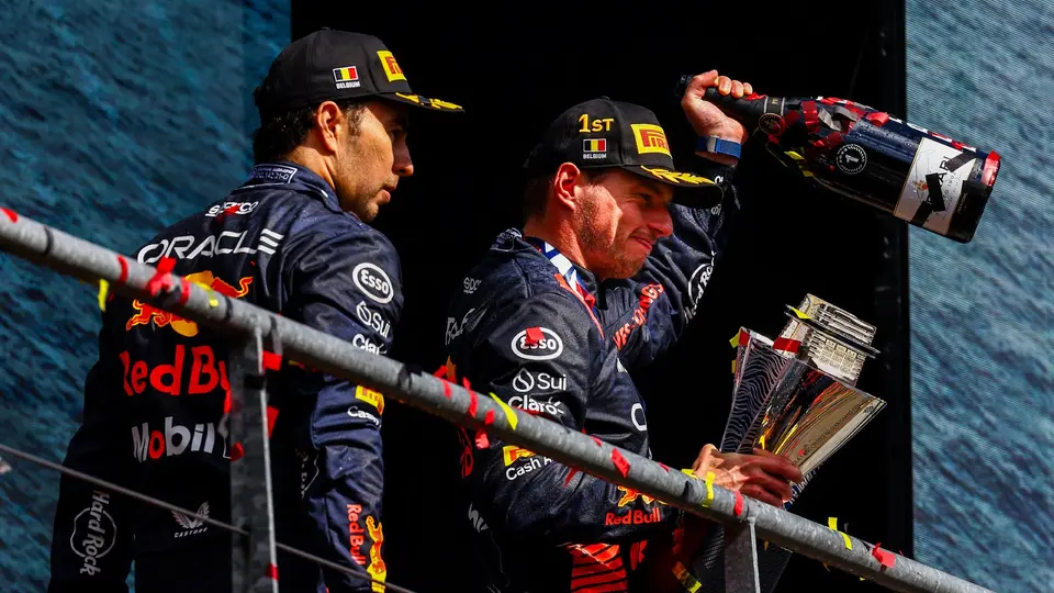 Checo Pérez en el podio del Gran Premio de Bélgica 2023 | RED BULL