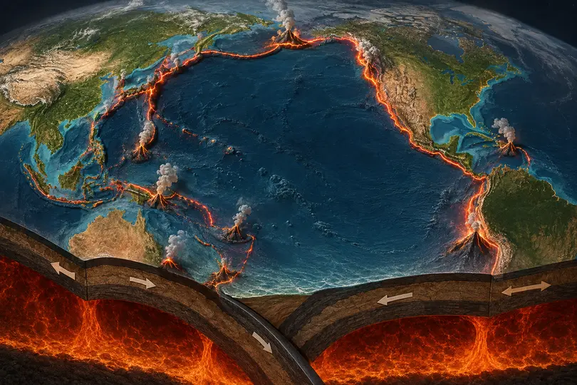 El Cinturón de Fuego se extiende alrededor del océano Pacífico y comprende regiones de América, Asia y Oceanía./ IA