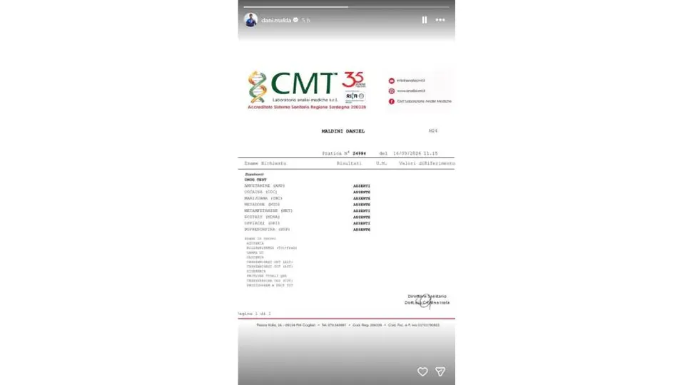 Pruebas de Daniel Maldini ante el posible consumo de drogas | Captura de pantalla