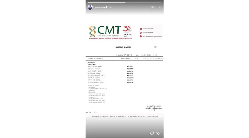 Pruebas de Daniel Maldini ante el posible consumo de drogas | Captura de pantalla