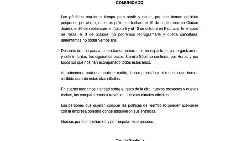 Los conciertos de Ciudad Juárez, Naucalli y Pachuca serán reprogramados./ Camilo Séptimo