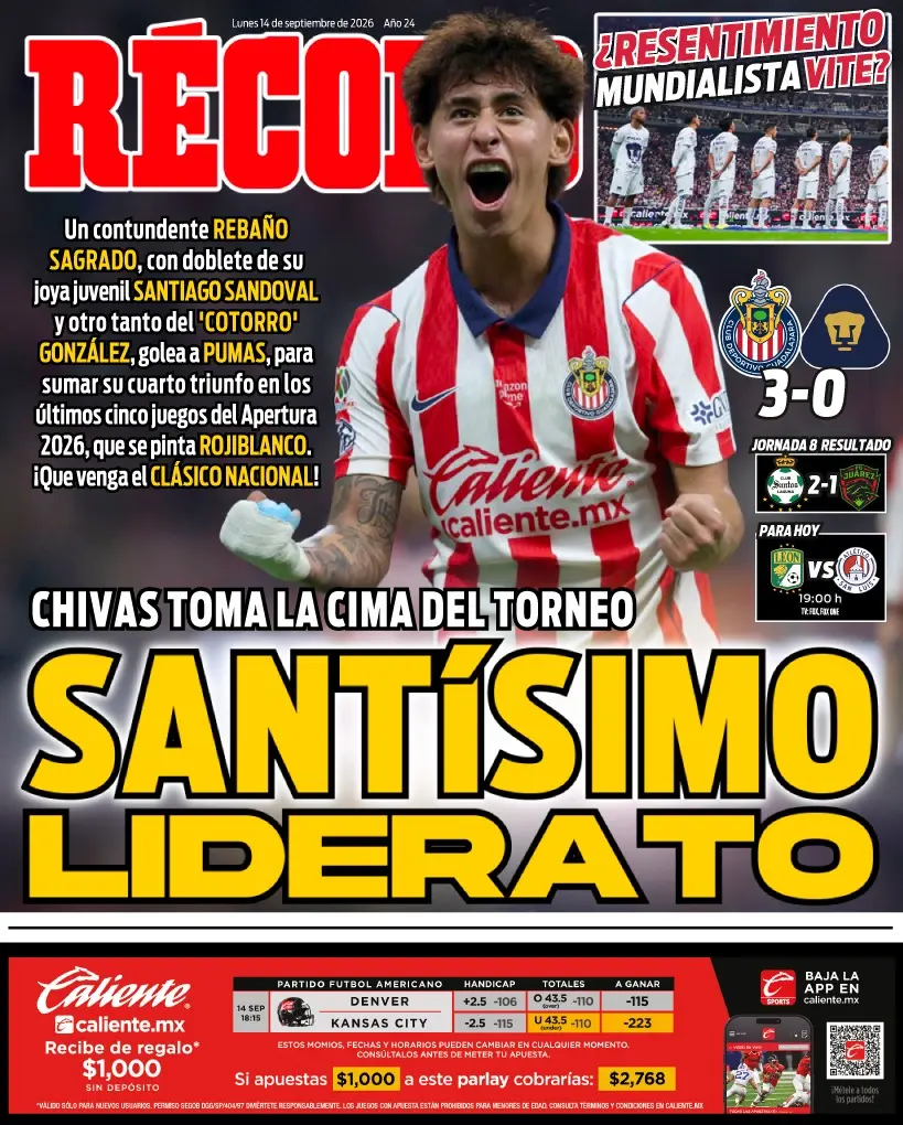 Portada RÉCORD 14 de septiembre de 2026