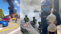 VIDEO: Fuerte incendio en Iztacalco: bodega de colchones arde y rescatan a un pato