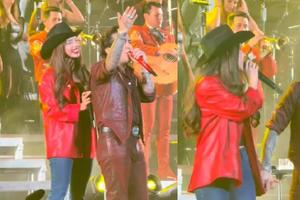 Acusan a Ángela Aguilar de pellizcar a Christian Nodal en pleno concierto