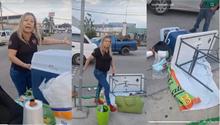VIDEO Lady Tamales desata su furia: tira puesto por no poder salir de cajón de estacionamiento