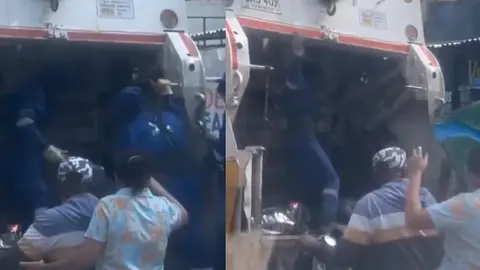 VIDEO: Madre persigue camión de basura en moto para rescatar maqueta escolar de su hijo