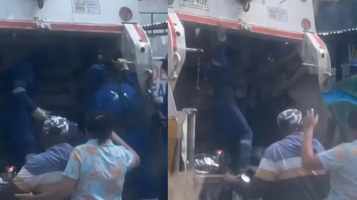 VIDEO: Madre persigue camión de basura en moto para rescatar maqueta escolar de su hijo