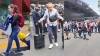 VIDEO: Viajeros caminan con maletas en mano al AICM ante bloqueo de la CNTE