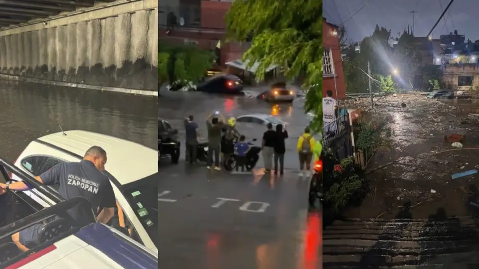 VIDEO: Caos por lluvias en Zapopan; autoridades rescatan a familia mientras los autos son arrastrados