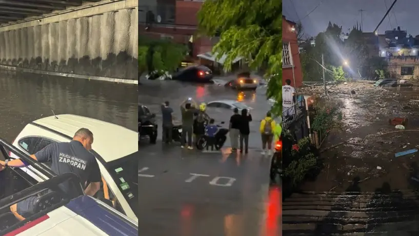 VIDEO: Caos por lluvias en Zapopan; autoridades rescatan a familia mientras los autos son arrastrados