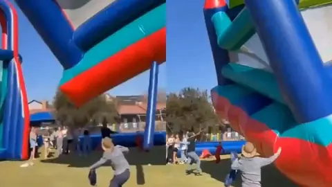 Viento arrastra castillo inflable en festival escolar; hay menores heridos