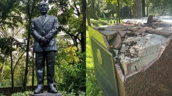 Estatua de Felipe Calderón es derribada en Los Pinos ¡Estos fueron los motivos!