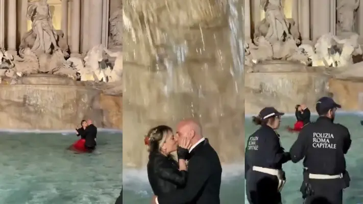VIDEO: Todo muy romántico… pero novios son multados por bailar en la Fontana di Trevi