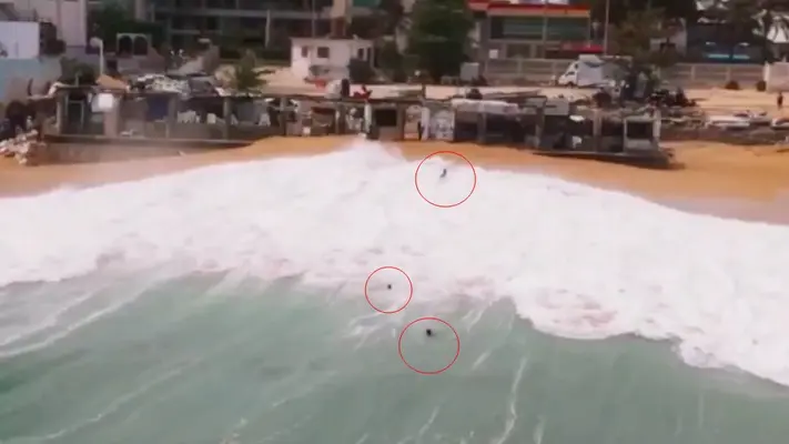 VIDEO: Captan con dron a turistas siendo arrastrados por el ‘mar de fondo’ en Acapulco