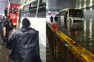 Rescatan a pasajeros atrapados en microbús tras intensas lluvias en CDMX