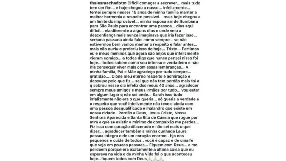La carta de Thales Machado / FB: Thales Machado