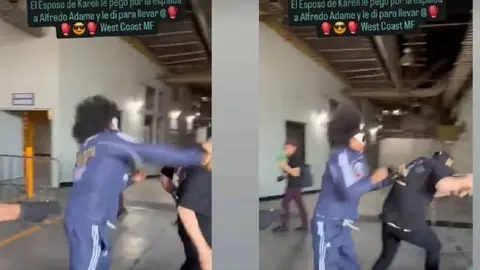 El momento en que el actor recibe un golpe por parte del esposo de Karely Ruiz se viralizó rápidamente en redes sociales./ Captura de pantalla