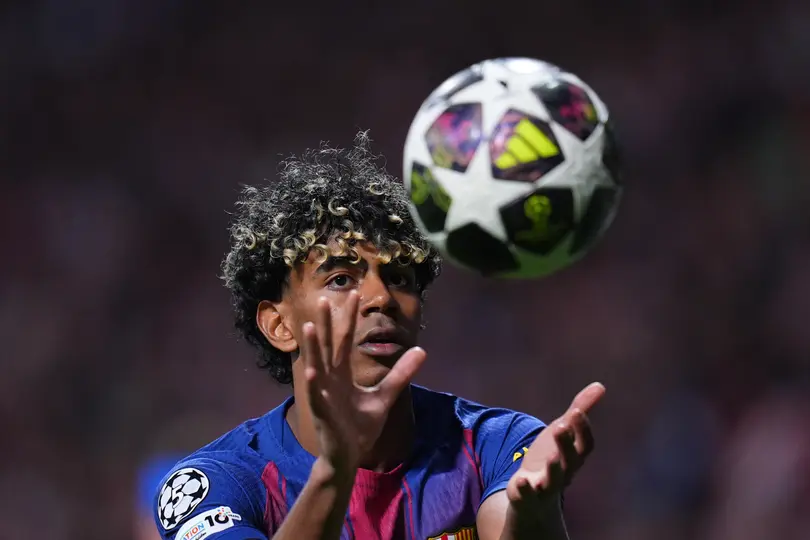 Lamine Yamal en el partido de Barcelona contra Atlético de Madrid en Champions League | AP