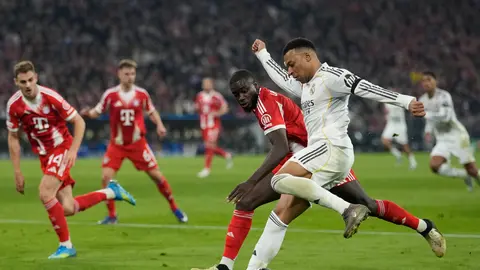 Kylian Mbappé en un disparo en el partido entre Bayern Munich y Real Madrid | AP