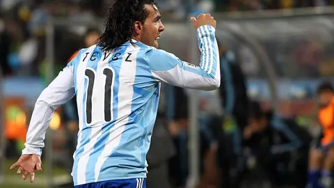 Carlos Tévez en celebración con Argentina en el Mundial de Sudáfrica 2010 | MEXSPORT