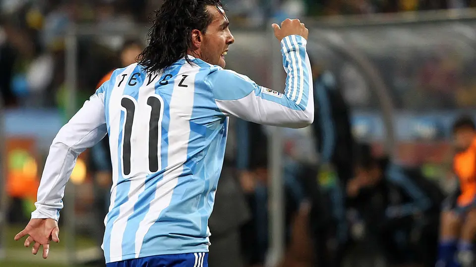 Carlos Tévez en celebración con Argentina en el Mundial de Sudáfrica 2010 | MEXSPORT