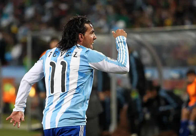 Carlos Tévez en celebración con Argentina en el Mundial de Sudáfrica 2010 | MEXSPORT
