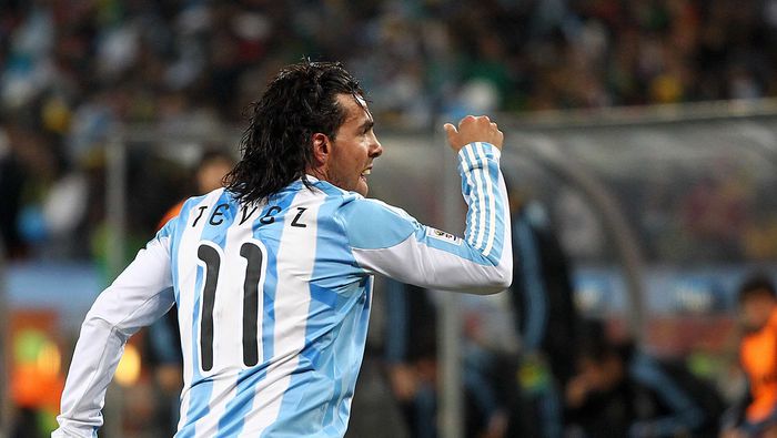 Carlos Tévez en celebración con Argentina en el Mundial de Sudáfrica 2010 | MEXSPORT