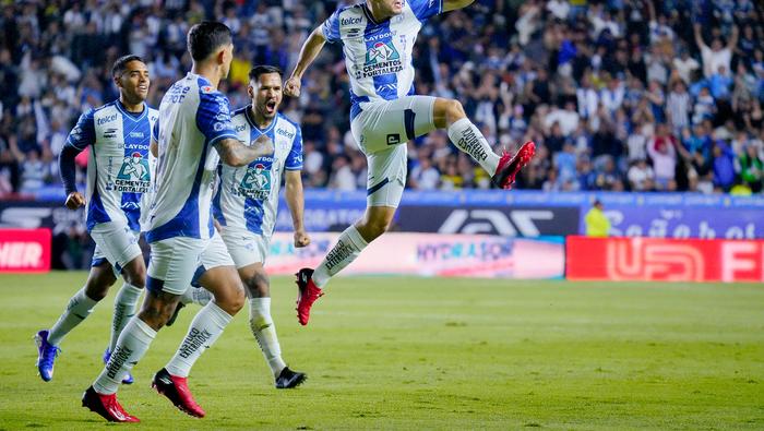 Oussama Idrissi en festejo en el partido de Semifinal entre Pachuca y Pumas en el Clausura 2026 de la Liga MX | IMAGO 7