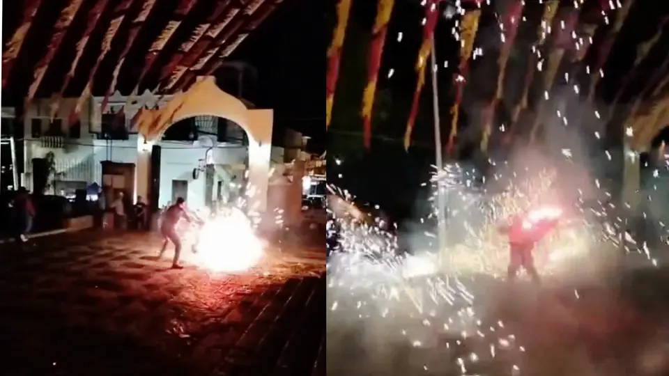 Una persona prendió un 'torito' y empezó a correr dentro de una plaza / Redes Sociales