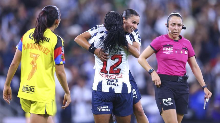 Jugadoras de Rayadas de Monterrey en celebración en la Final de ida contra América en el Clausura 2026 de la Liga MX Femenil | IMAGO 7