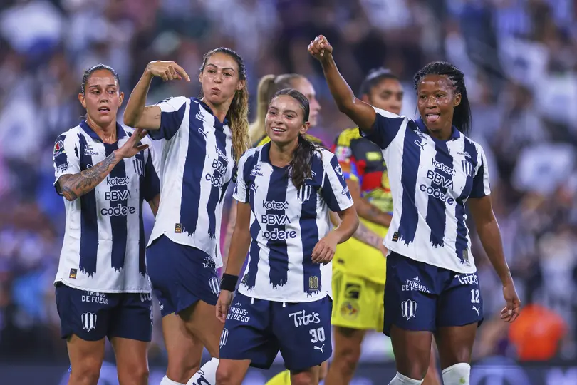 Jugadoras de Rayadas de Monterrey en celebración en la Final de ida contra América en el Clausura 2026 de la Liga MX Femenil | IMAGO 7